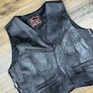 LC Leather Club Vest Black Snap Biker Jacket Men XXL  Punk Steampunk‎